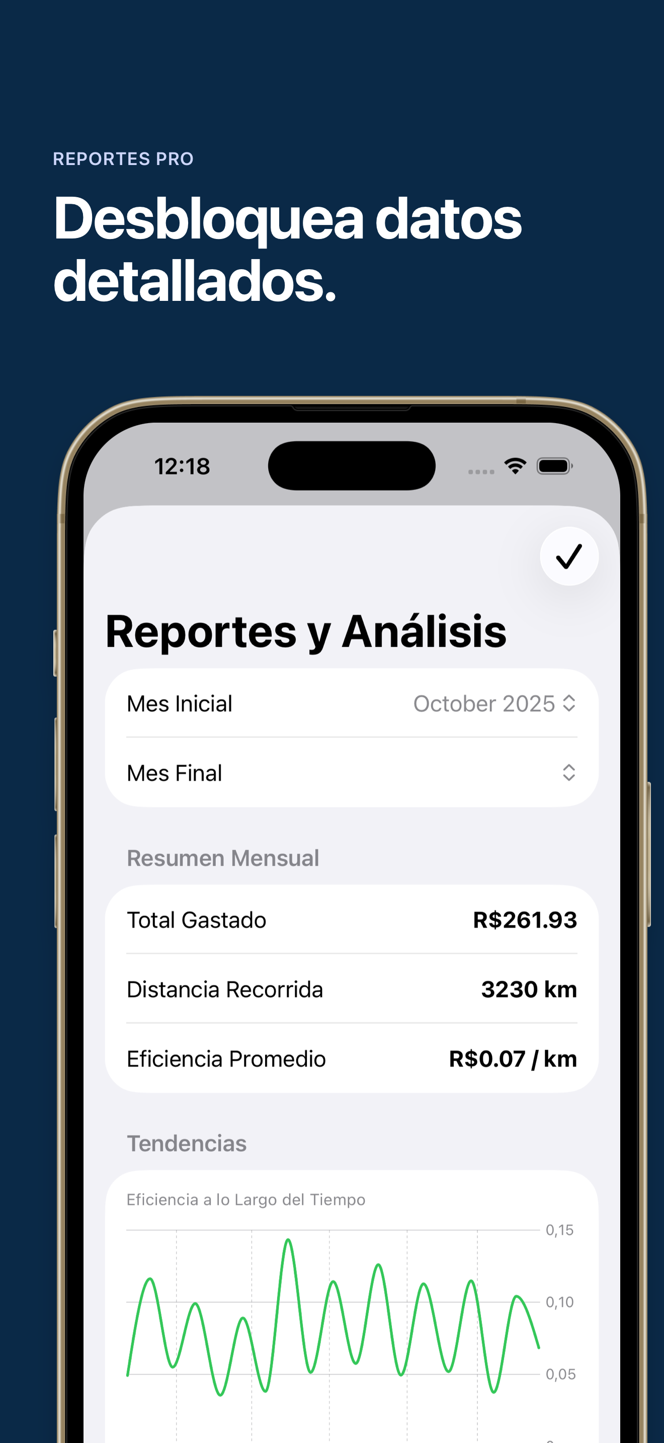 Pantalla de Informes con gráficos de tendencias