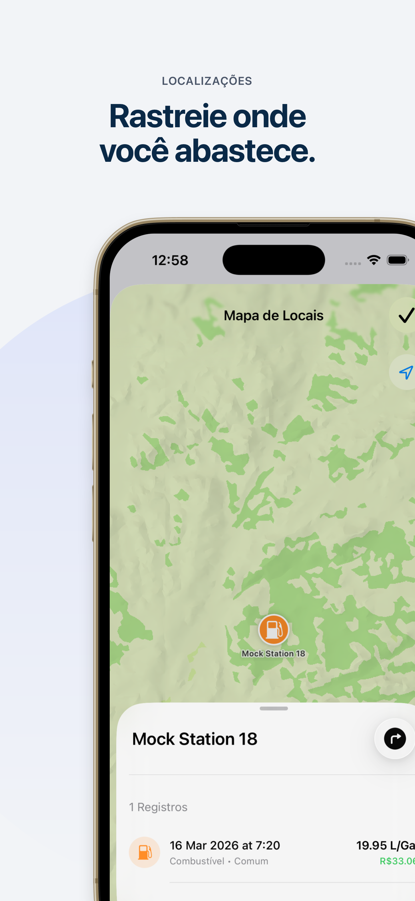 Mapa com locais de abastecimento salvos