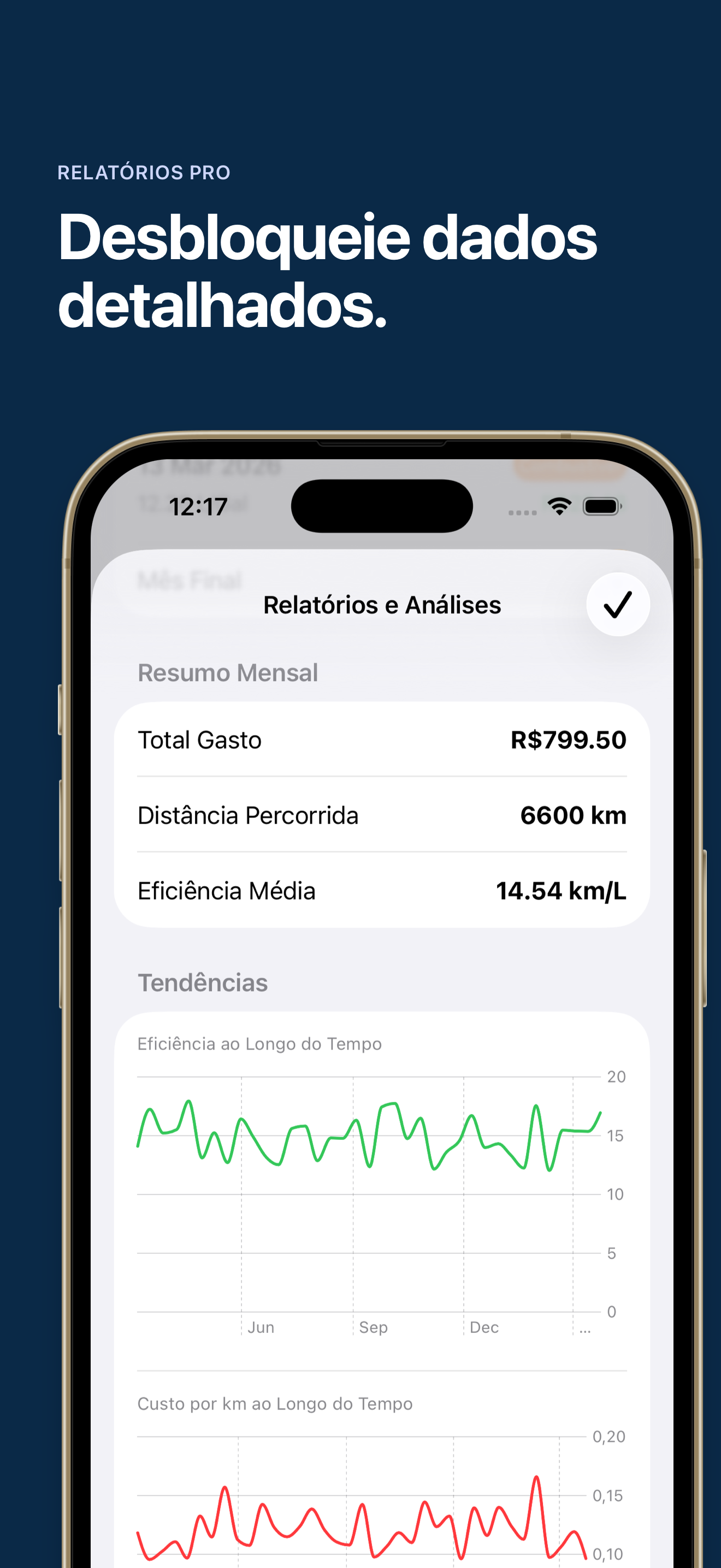Tela de Relatórios com gráficos de tendências